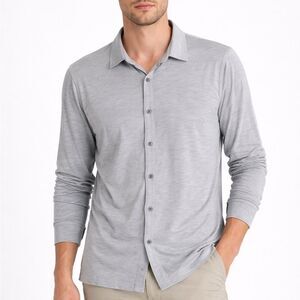 Naadam Long Sleeve Button Down Shirt Size Medium Gray Wool Blend Sophisticated